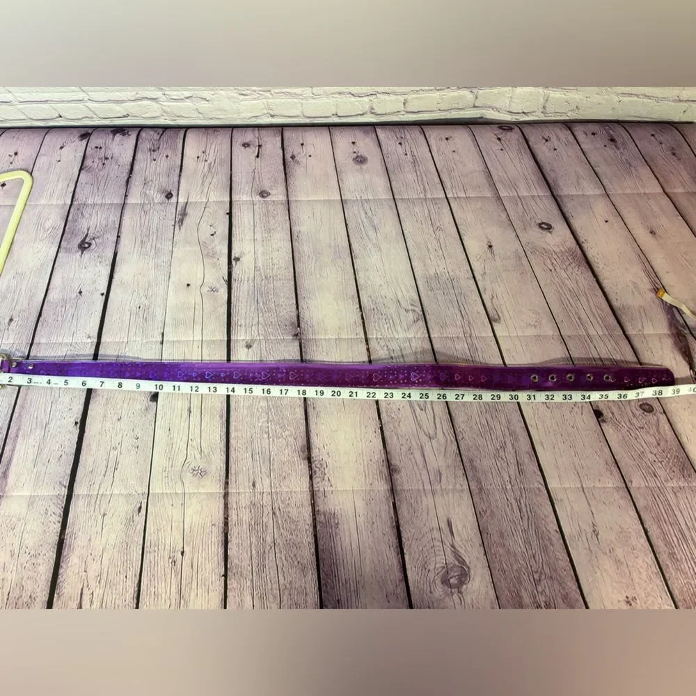 Iridescent Purple Silver Oil Slick Heart 90s Rave Club Plastic Wide Retro Belt